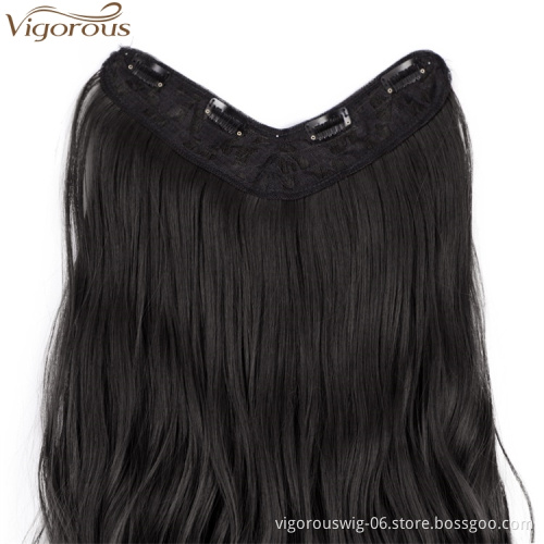 Vigorous Synthetic Hair Extensions Clips in Straight Curly Wavy 1 Piece Set Thick Hairpiece with 4 Clips Natural Black Color
